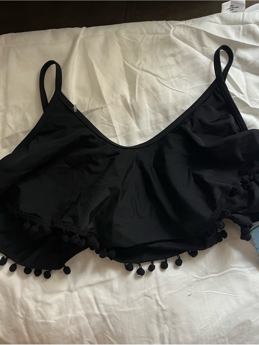 Younique Black Pom-Pom Flounce Bikini Top